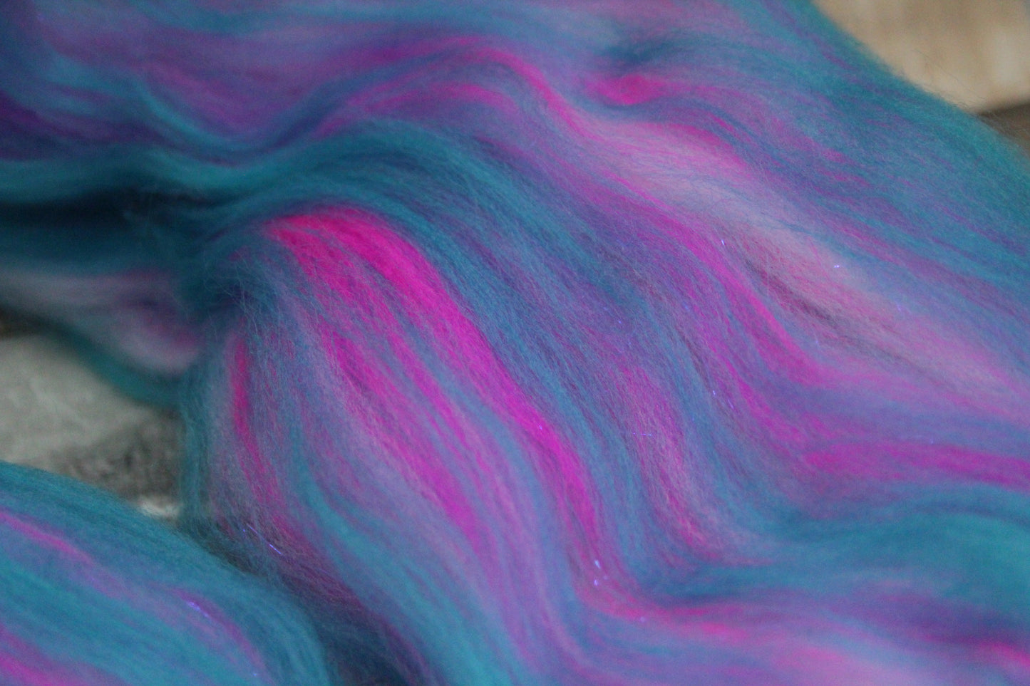Merino Wool Blend - Pink Turquoise- 56 grams / 1.9 oz  - Fibre for felting, weaving or spinning