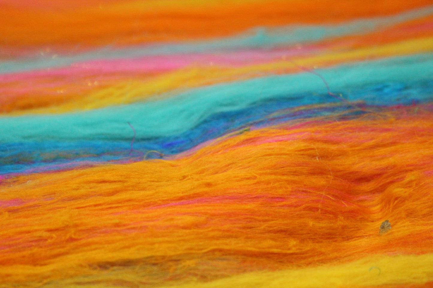 Merino Art Batt  - Yellow Pink Orange Blue - 52 grams 1.8 oz - Wool for felting, spinning and weaving