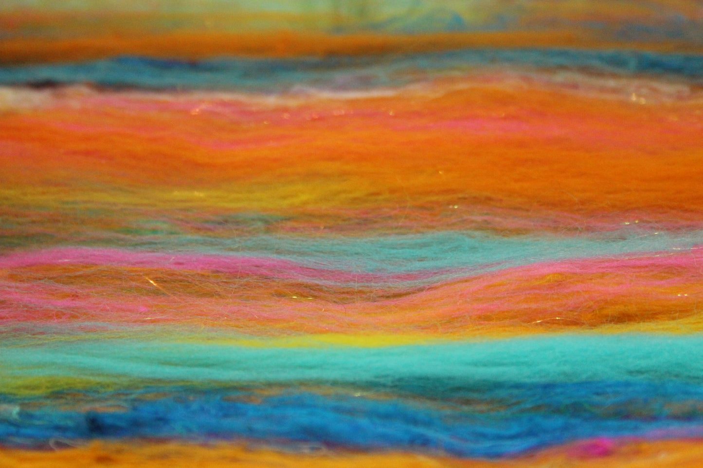 Merino Art Batt  - Yellow Pink Orange Blue - 52 grams 1.8 oz - Wool for felting, spinning and weaving