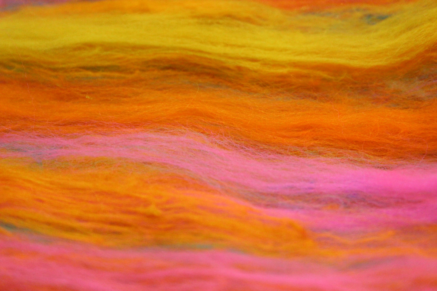 Merino Art Batt  - Yellow Pink Orange Blue - 52 grams 1.8 oz - Wool for felting, spinning and weaving
