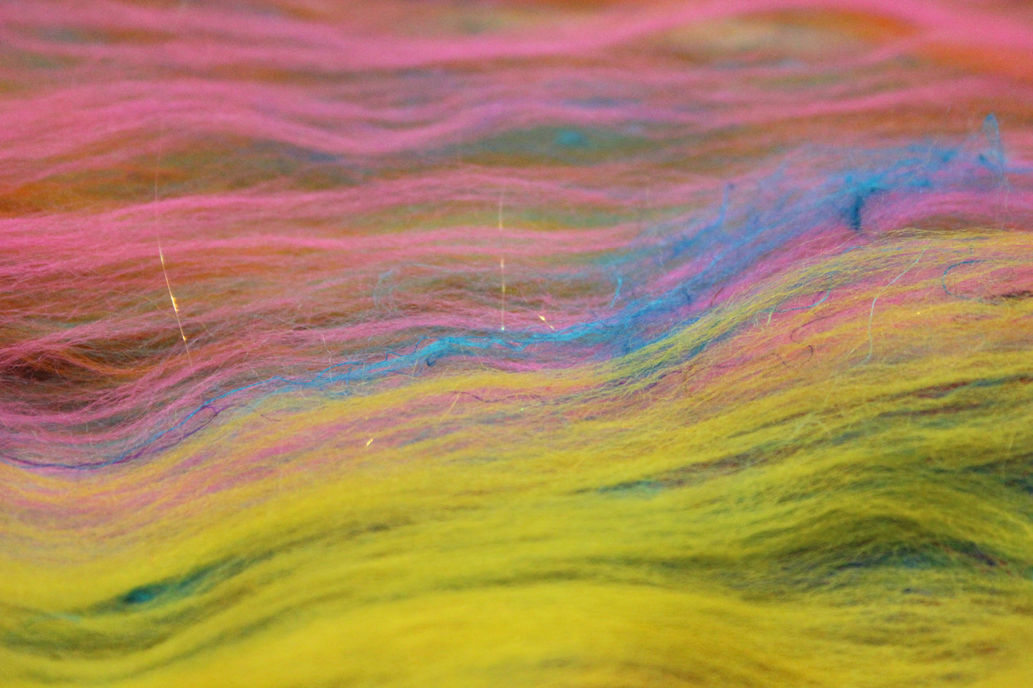 Merino Art Batt  - Yellow Pink Orange Blue - 52 grams 1.8 oz - Wool for felting, spinning and weaving