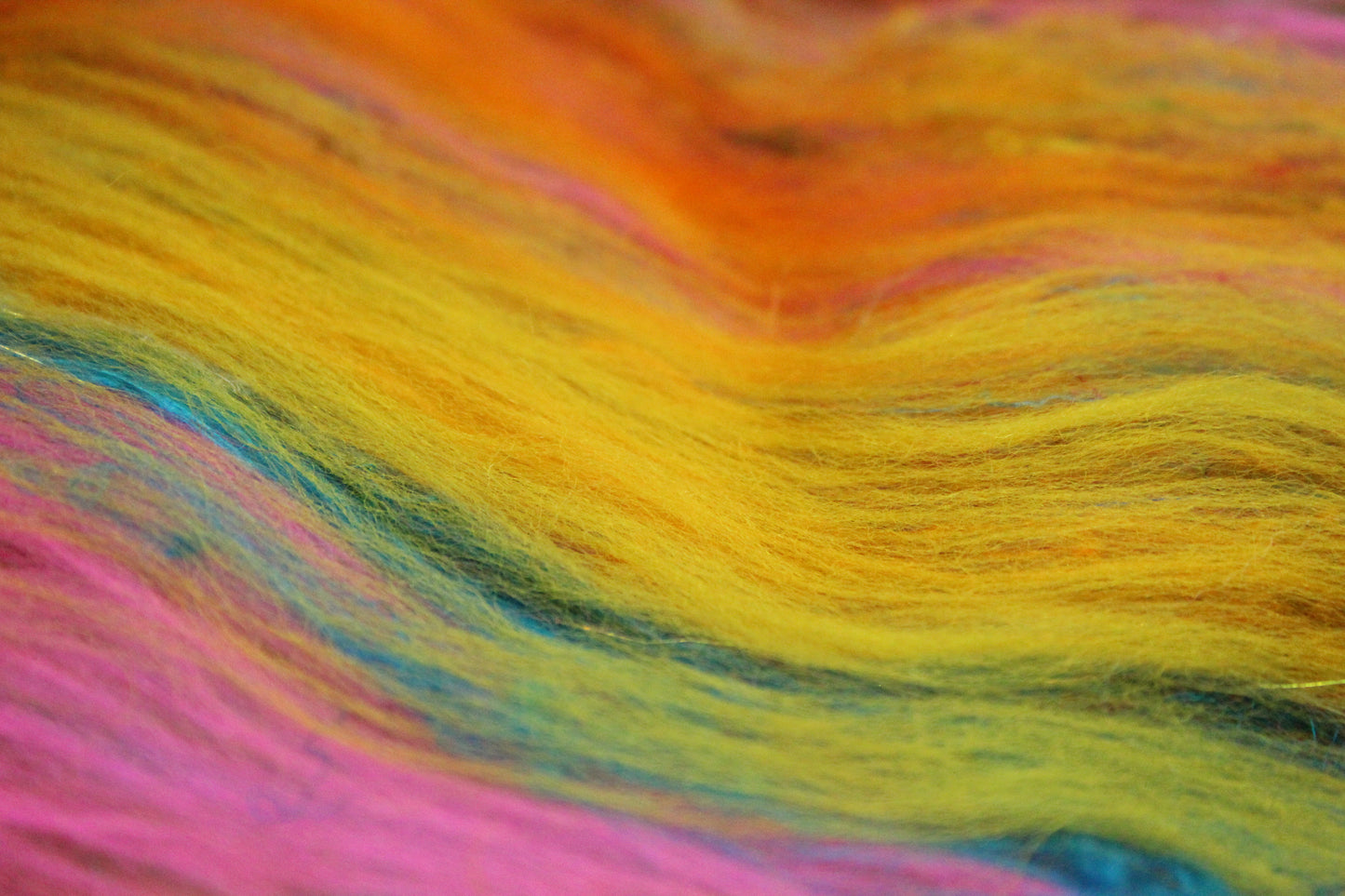 Merino Art Batt  - Yellow Pink Orange Blue - 52 grams 1.8 oz - Wool for felting, spinning and weaving