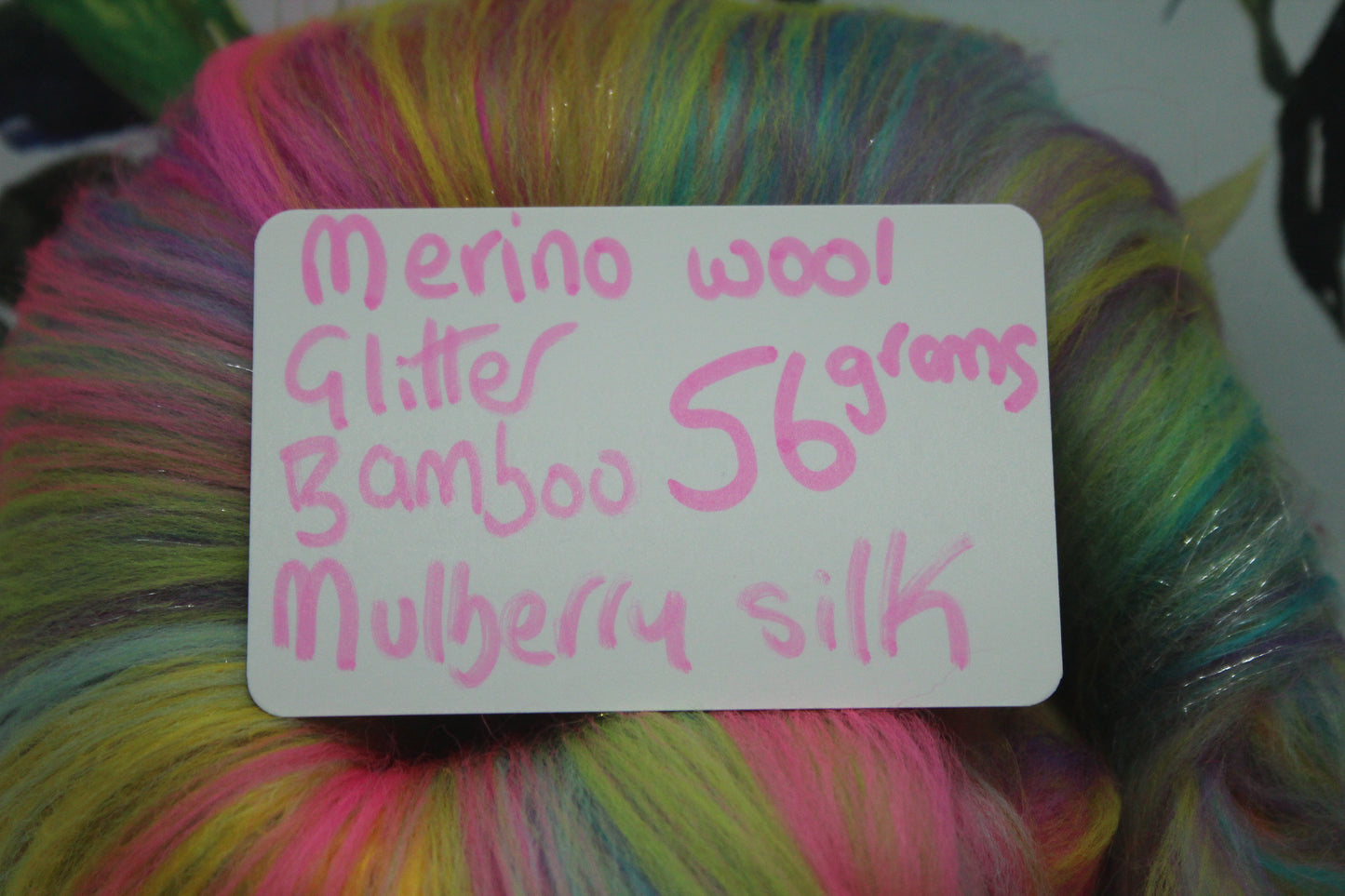 Merino Art Batt  - Green Yellow Pink Orange Blue Purple - 56 grams 1.9 oz - Wool for felting, spinning and weaving