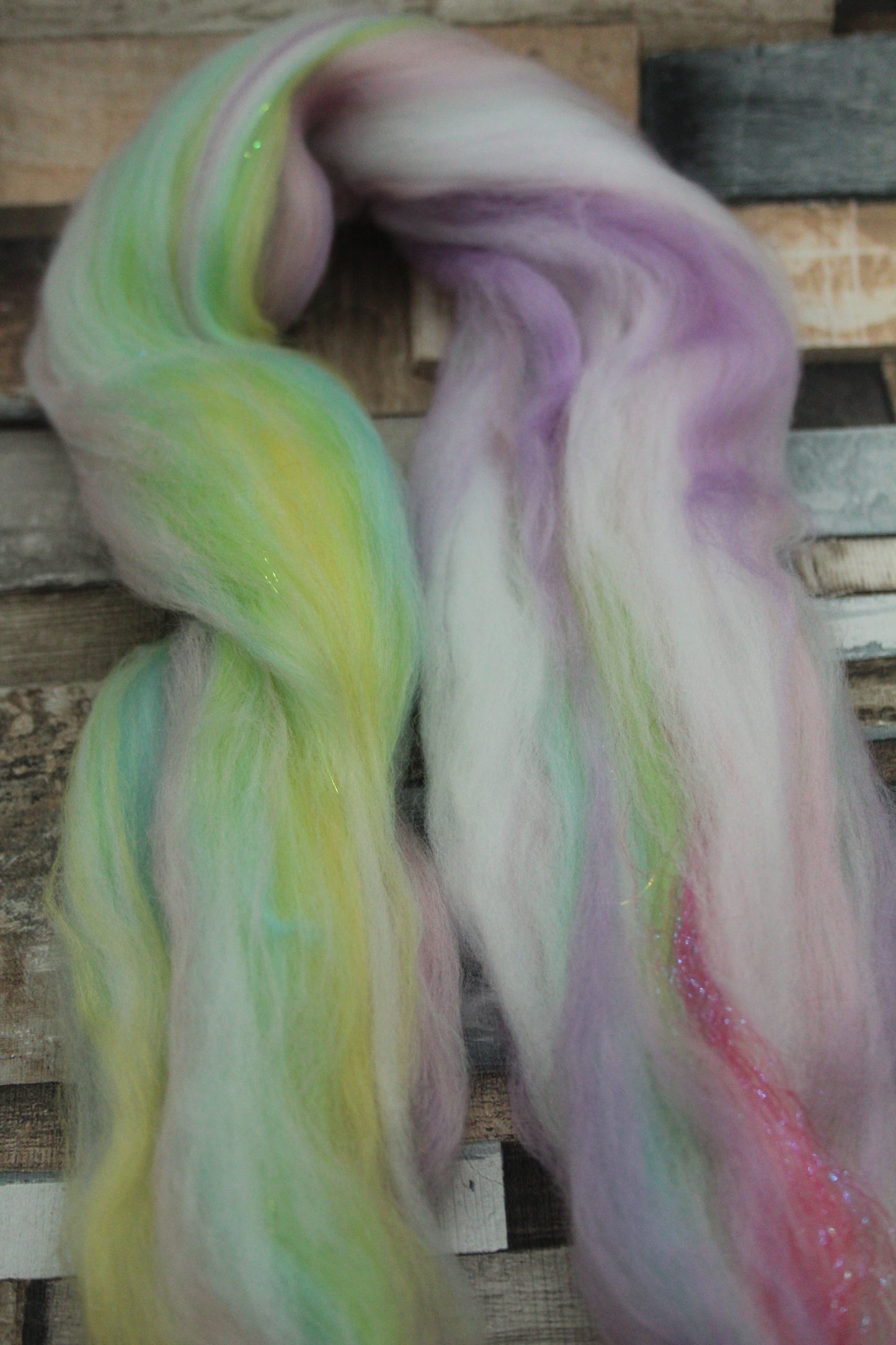 Merino Wool Blend - Pink Turquoise Yellow Purple Green - 23 grams / 0.8 oz  - Fibre for felting, weaving or spinning