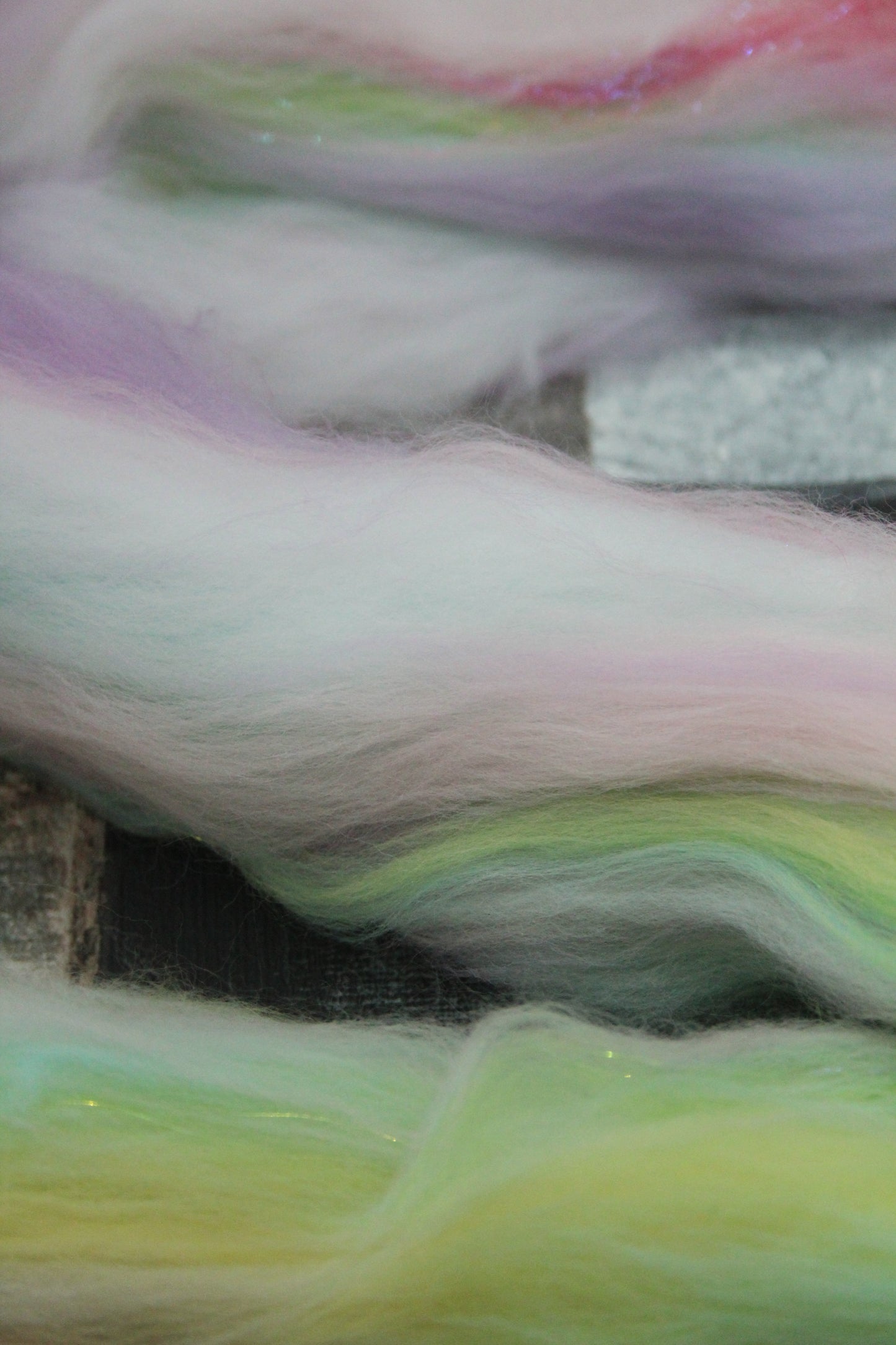 Wool Blend - Pink Turquoise Yellow Purple Green - 23 grams / 0.8 oz  - Fibre for felting, weaving or spinning