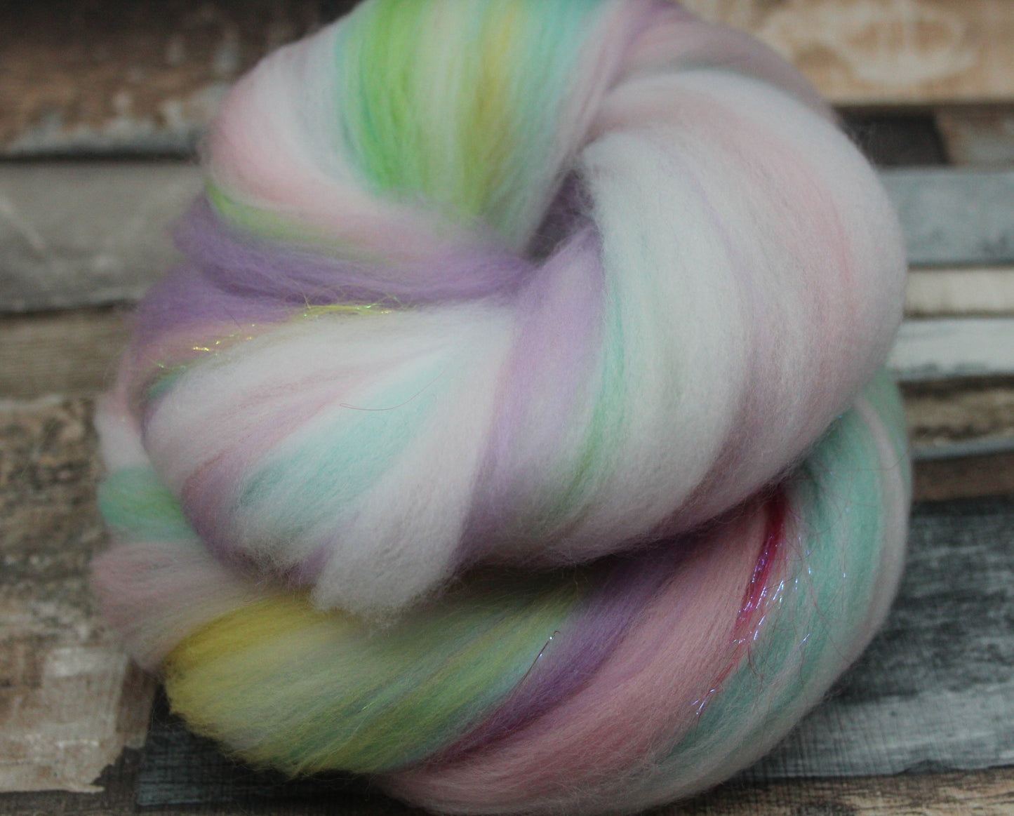 Wool Blend - Pink Turquoise Yellow Purple Green - 32 grams / 1.1 oz  - Fibre for felting, weaving or spinning