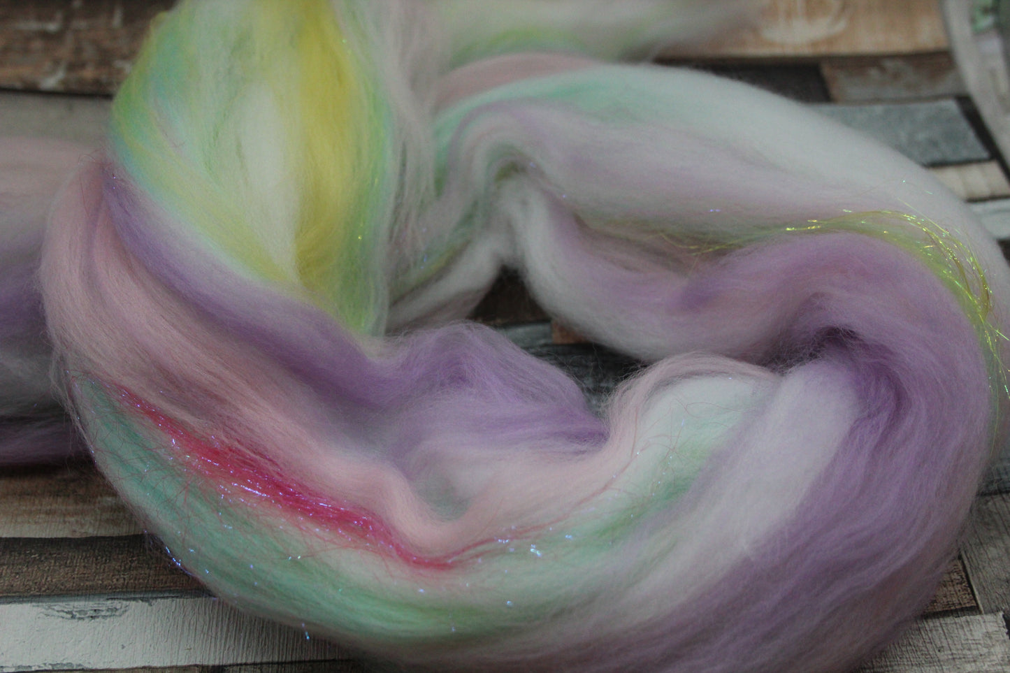 Wool Blend - Pink Turquoise Yellow Purple Green - 32 grams / 1.1 oz  - Fibre for felting, weaving or spinning