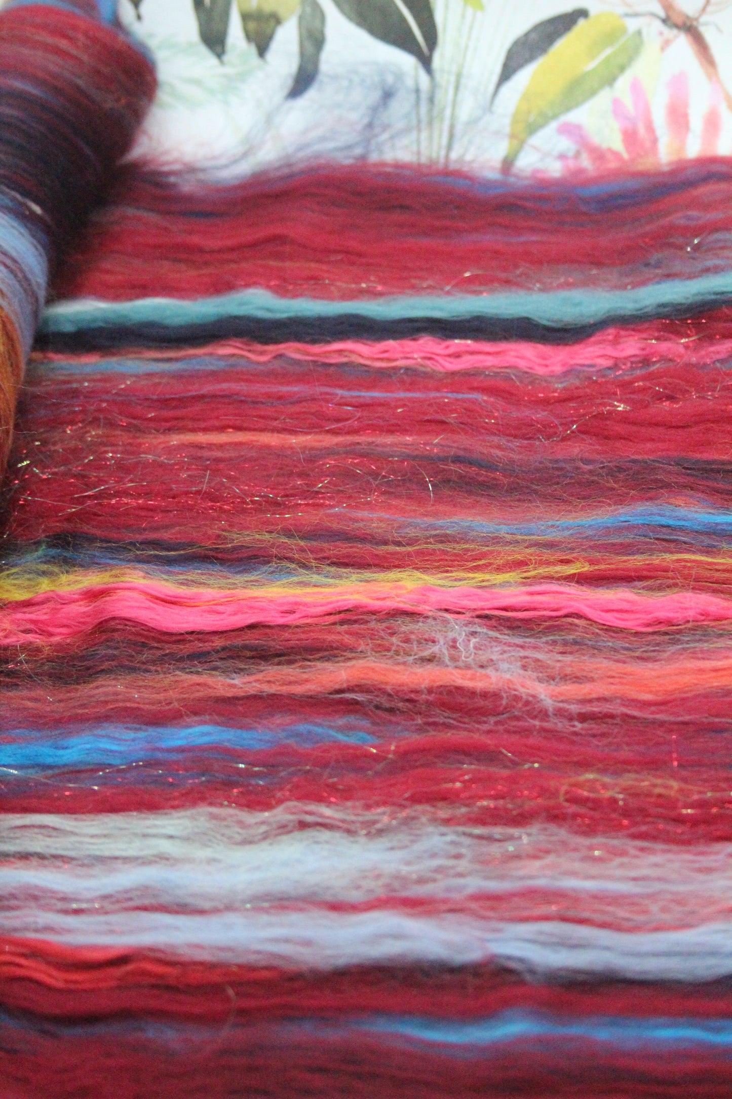 Merino Art Batt  - Red - 101 grams 3.5 oz - Wool for felting, spinning and weaving