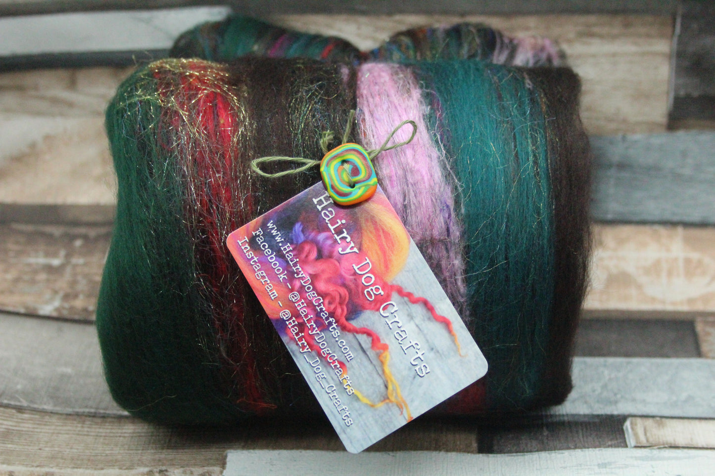 Art Batt  -  Green Brown Black -  153 grams 5.3 oz - Wool for felting, spinning and weaving