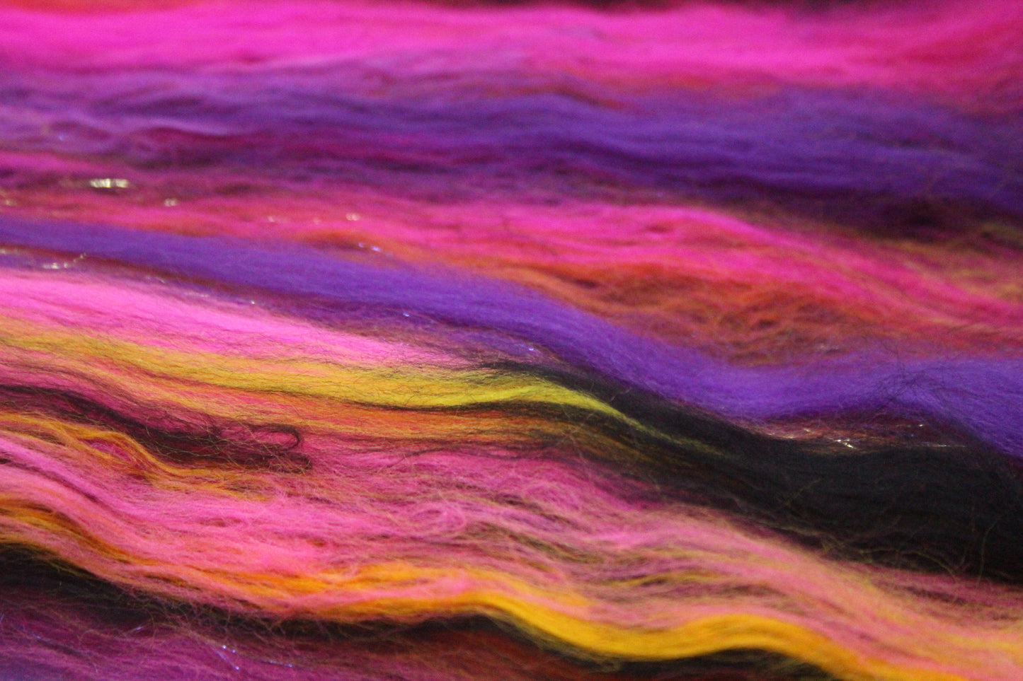 Merino Art Batt  - Pink Yellow Purple Orange - 88 grams 3.1 oz - Wool for felting, spinning and weaving