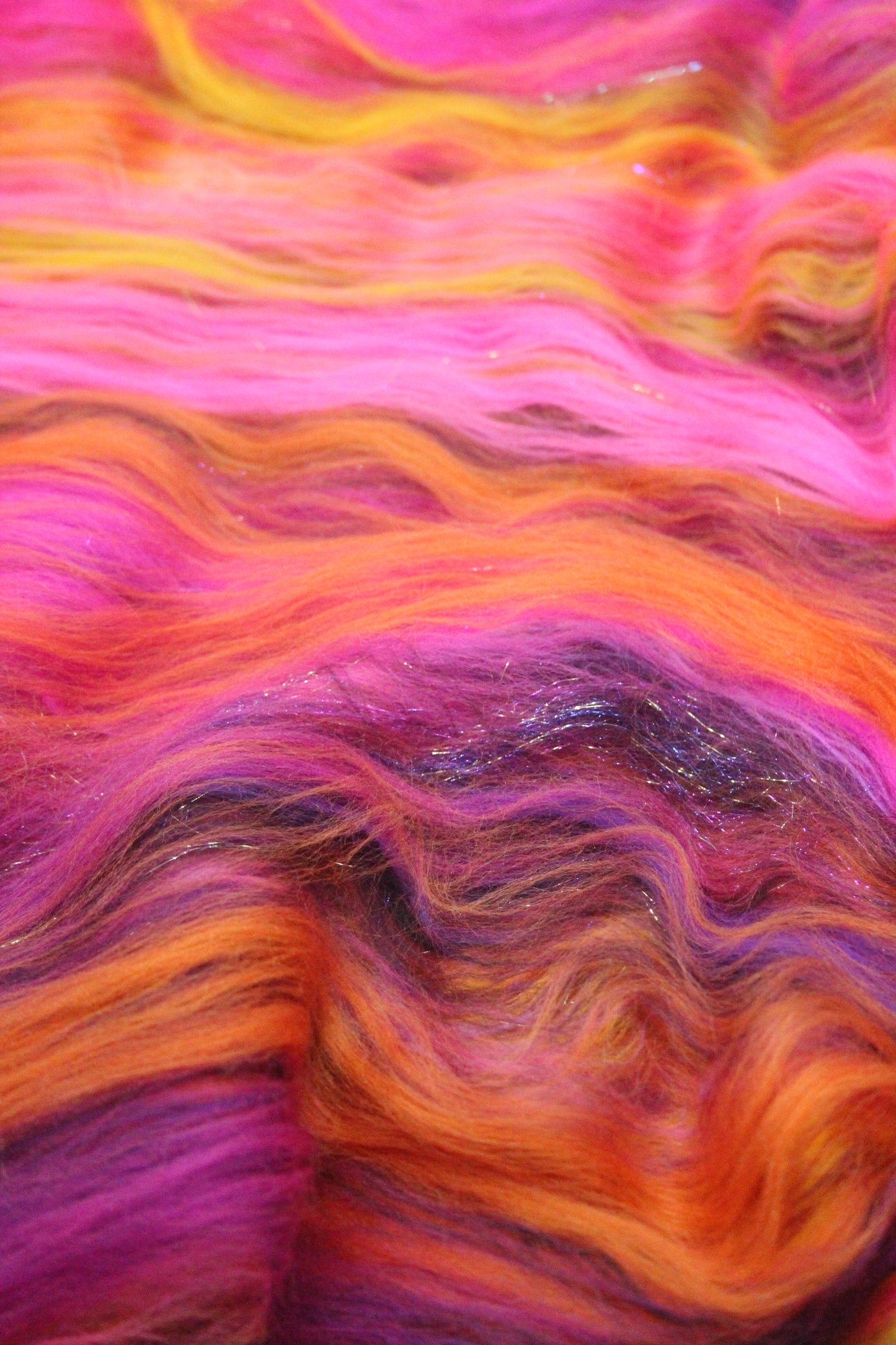 Merino Art Batt  - Pink Yellow Purple Orange - 88 grams 3.1 oz - Wool for felting, spinning and weaving