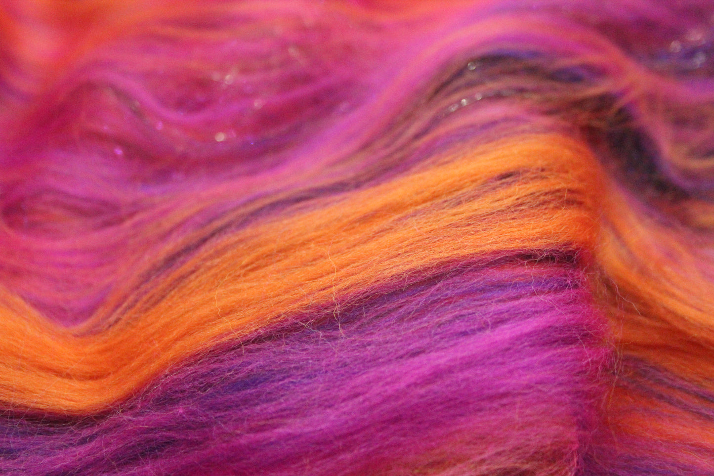 Merino Art Batt  - Pink Yellow Purple Orange - 88 grams 3.1 oz - Wool for felting, spinning and weaving