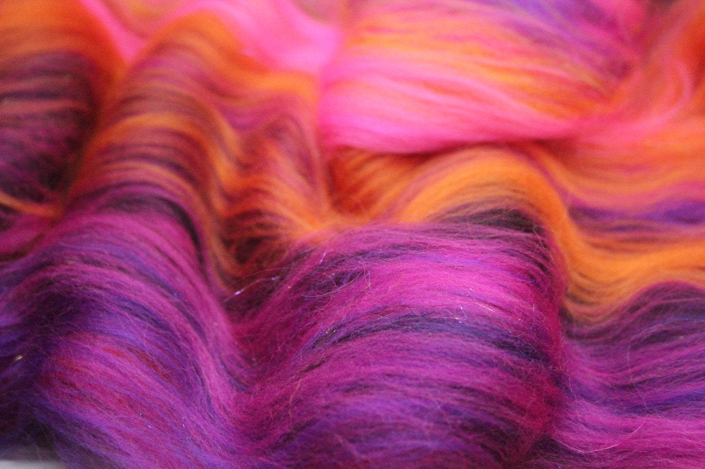 Merino Art Batt  - Pink Yellow Purple Orange - 88 grams 3.1 oz - Wool for felting, spinning and weaving