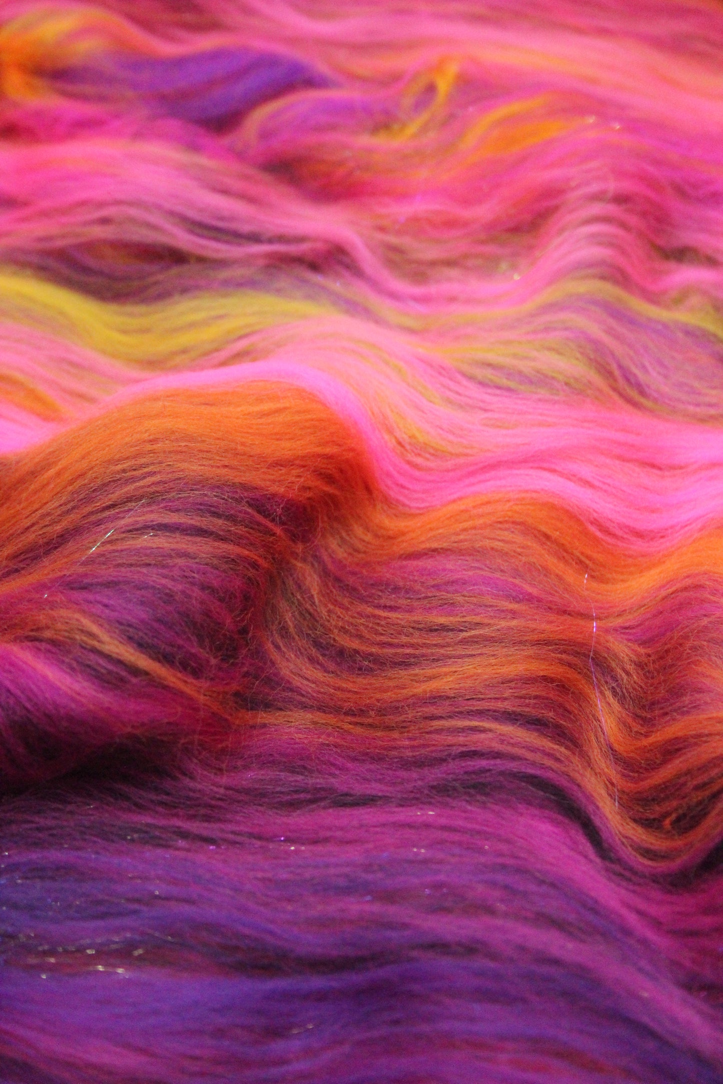 Merino Art Batt  - Pink Yellow Purple Orange - 88 grams 3.1 oz - Wool for felting, spinning and weaving
