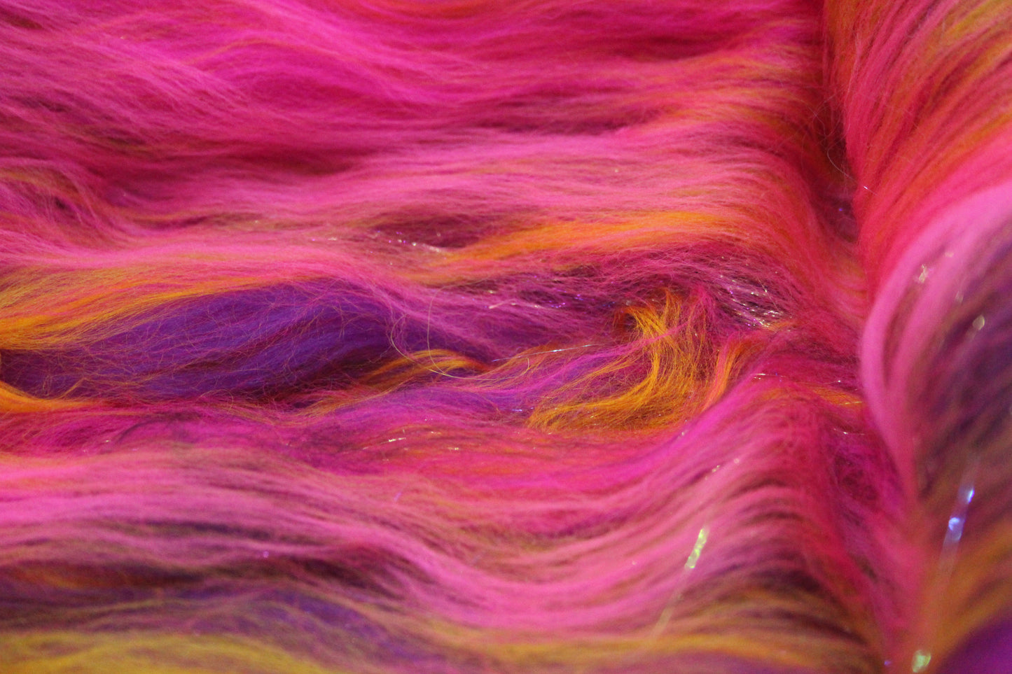 Merino Art Batt  - Pink Yellow Purple Orange - 88 grams 3.1 oz - Wool for felting, spinning and weaving