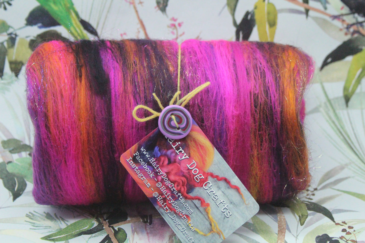 Merino Art Batt  - Pink Yellow Purple Orange - 88 grams 3.1 oz - Wool for felting, spinning and weaving