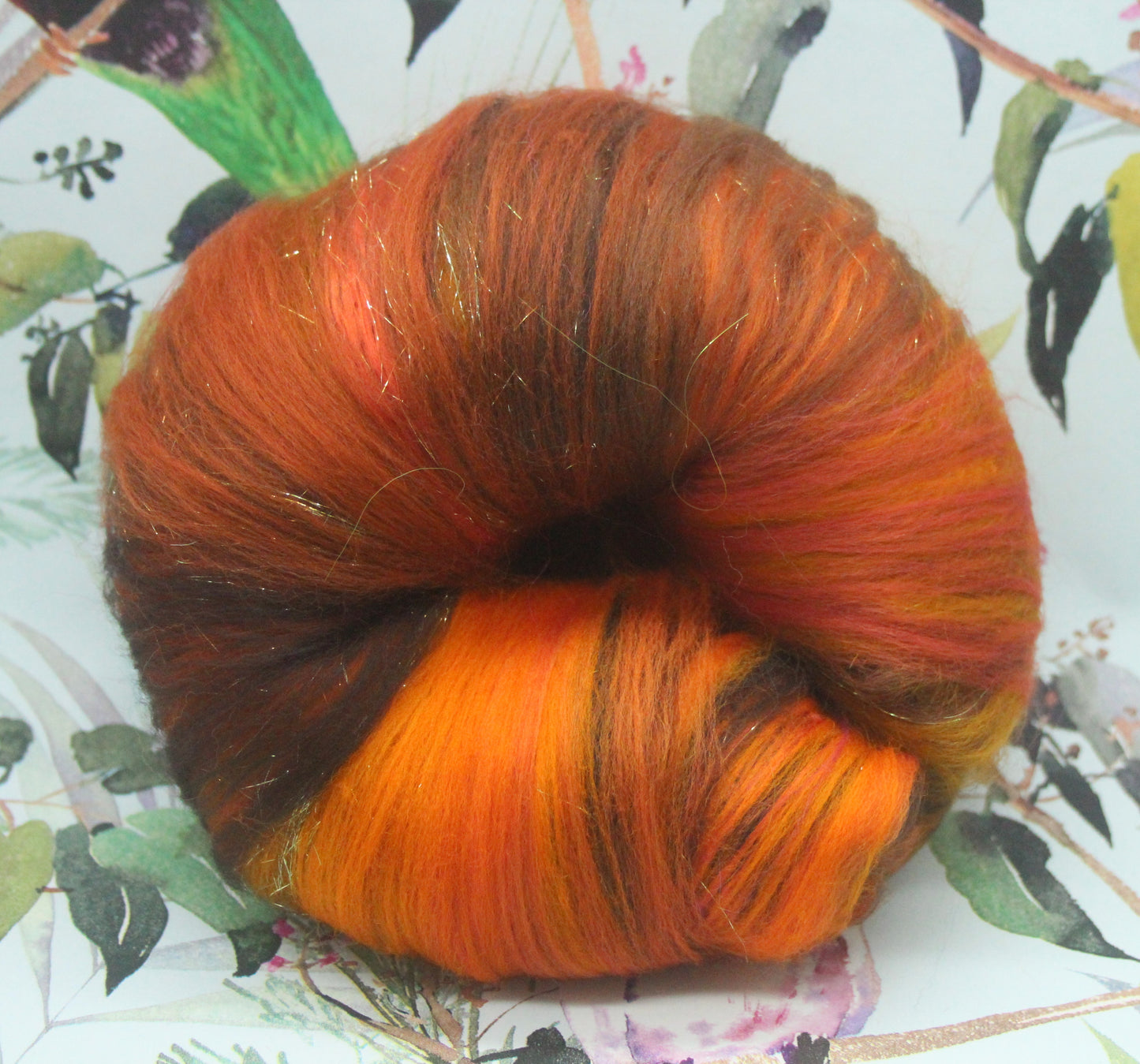 Merino Art Batt  - Brown Orange - 96 grams 3.3 oz - Wool for felting, spinning and weaving