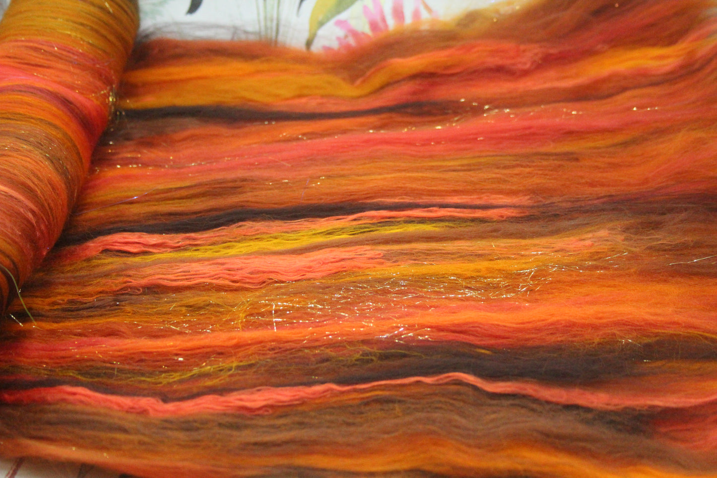 Merino Art Batt  - Brown Orange - 96 grams 3.3 oz - Wool for felting, spinning and weaving