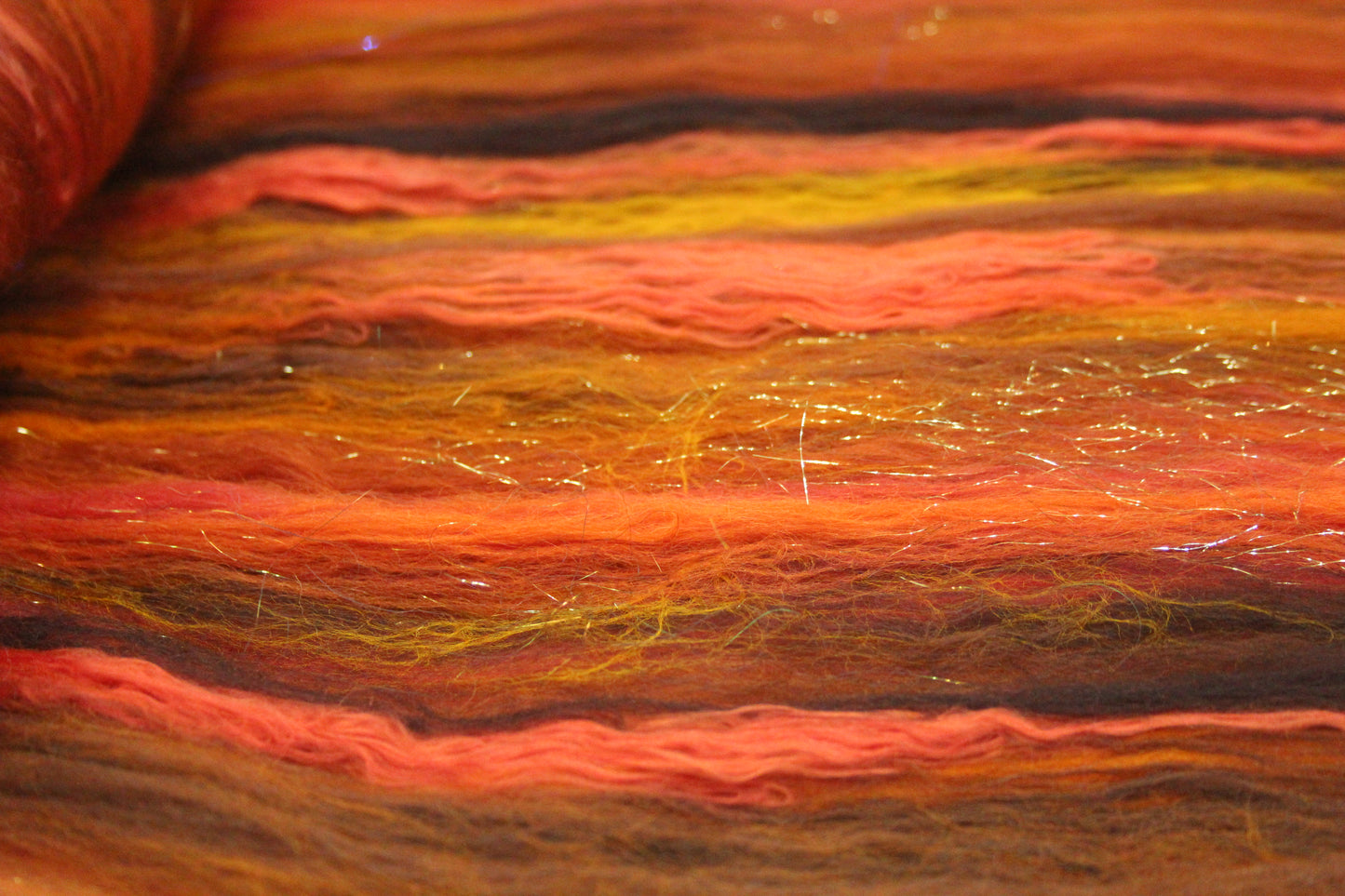 Merino Art Batt  - Brown Orange - 96 grams 3.3 oz - Wool for felting, spinning and weaving