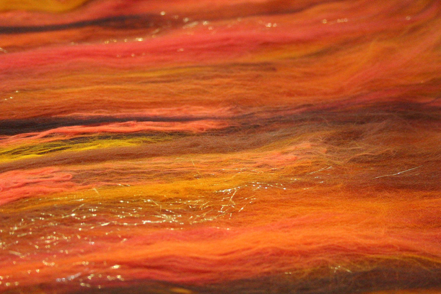 Merino Art Batt  - Brown Orange - 96 grams 3.3 oz - Wool for felting, spinning and weaving