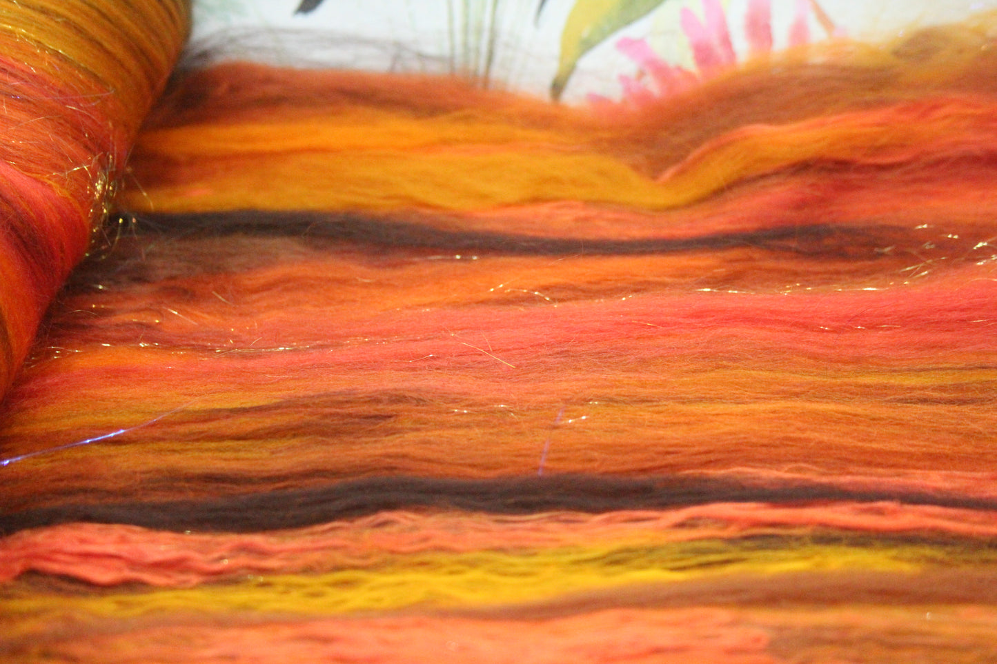 Merino Art Batt  - Brown Orange - 96 grams 3.3 oz - Wool for felting, spinning and weaving