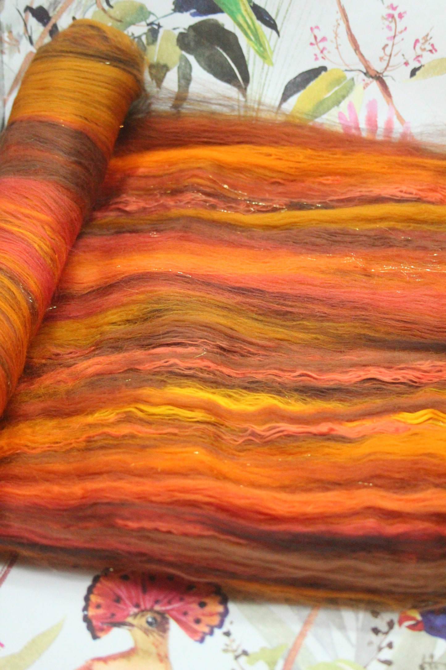 Merino Art Batt  - Brown Orange - 96 grams 3.3 oz - Wool for felting, spinning and weaving