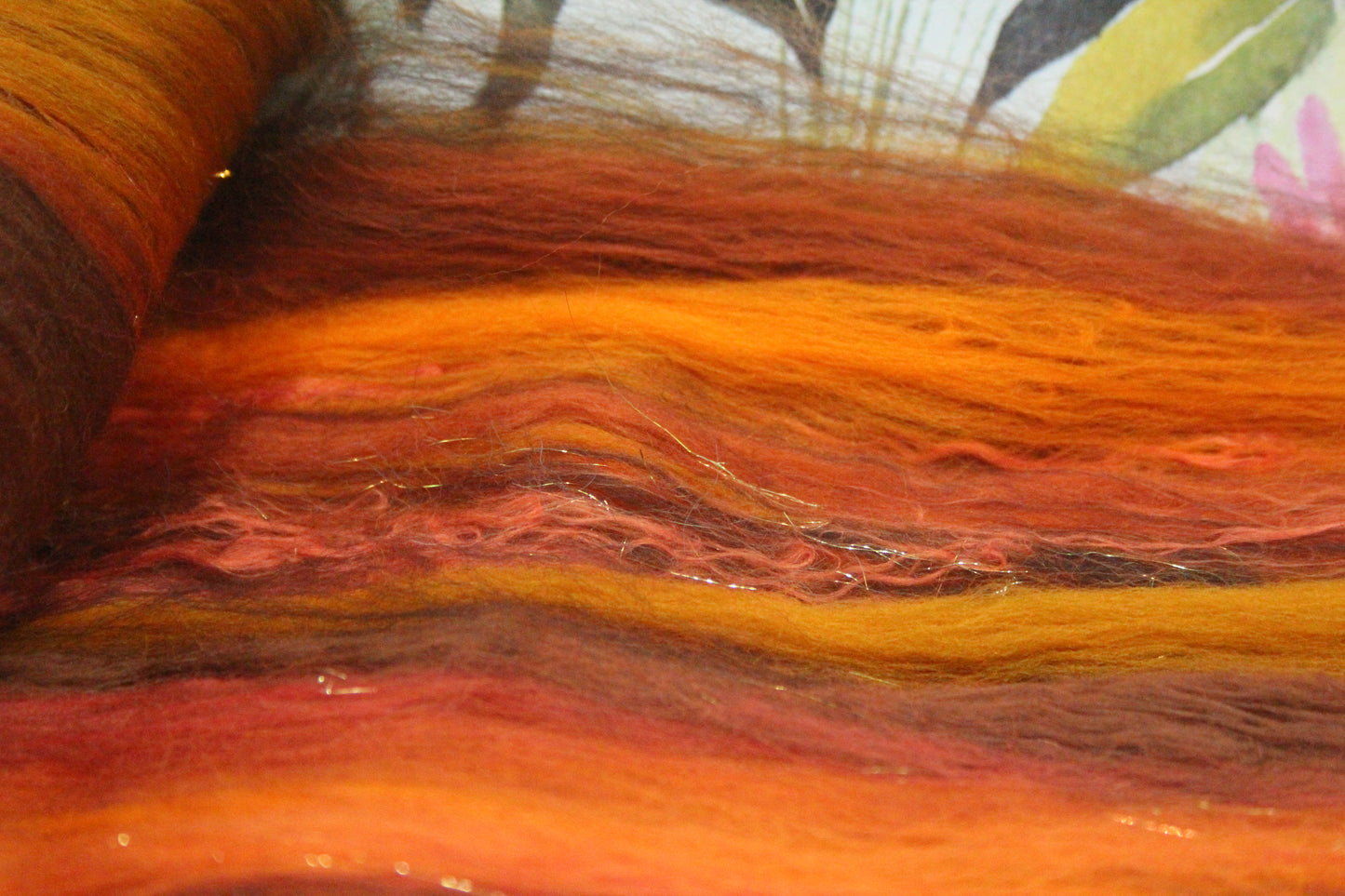 Merino Art Batt  - Brown Orange - 96 grams 3.3 oz - Wool for felting, spinning and weaving