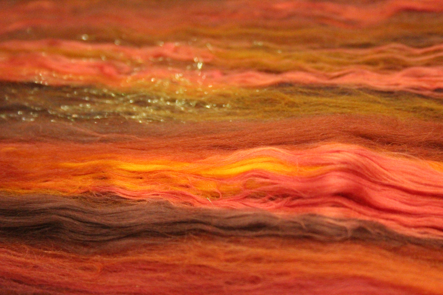 Merino Art Batt  - Brown Orange - 96 grams 3.3 oz - Wool for felting, spinning and weaving