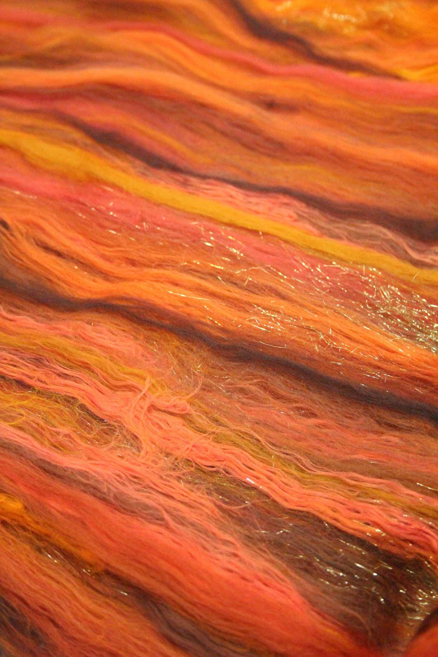 Merino Art Batt  - Brown Orange - 96 grams 3.3 oz - Wool for felting, spinning and weaving