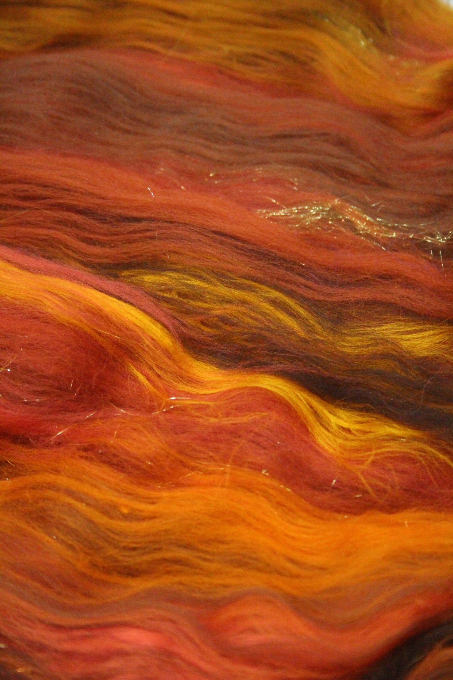 Merino Art Batt  - Brown Orange - 96 grams 3.3 oz - Wool for felting, spinning and weaving
