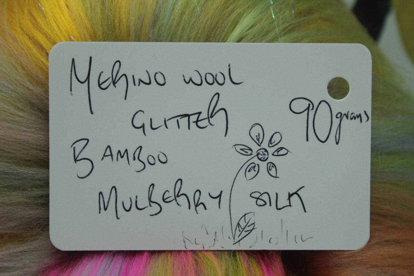 Merino Art Batt  - Blue Pink Green Yellow - 90 grams 3.1 oz - Wool for felting, spinning and weaving