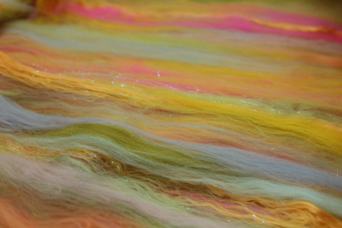Merino Art Batt  - Blue Pink Green Yellow - 90 grams 3.1 oz - Wool for felting, spinning and weaving