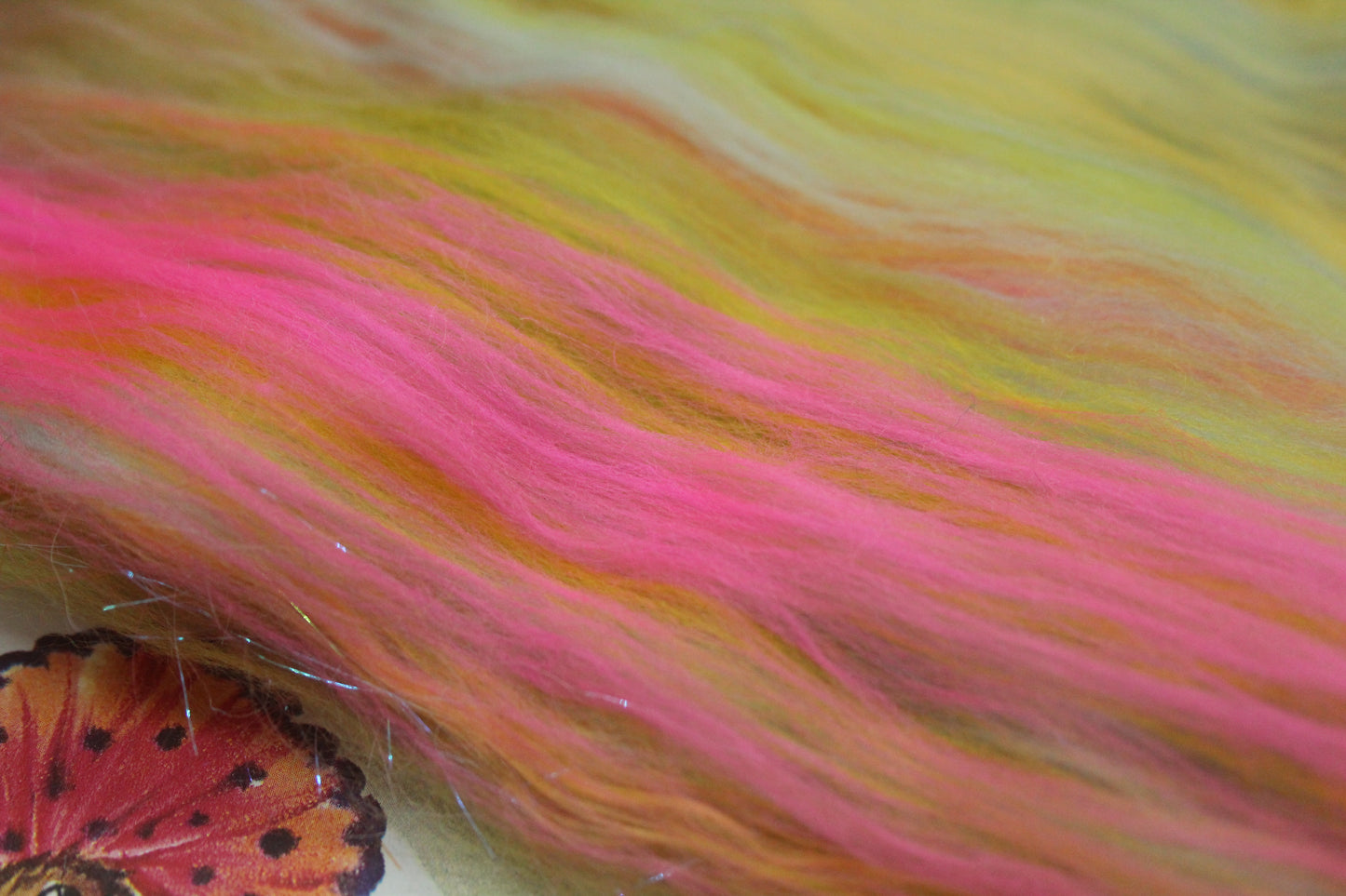 Merino Art Batt  - Blue Pink Green Yellow - 90 grams 3.1 oz - Wool for felting, spinning and weaving