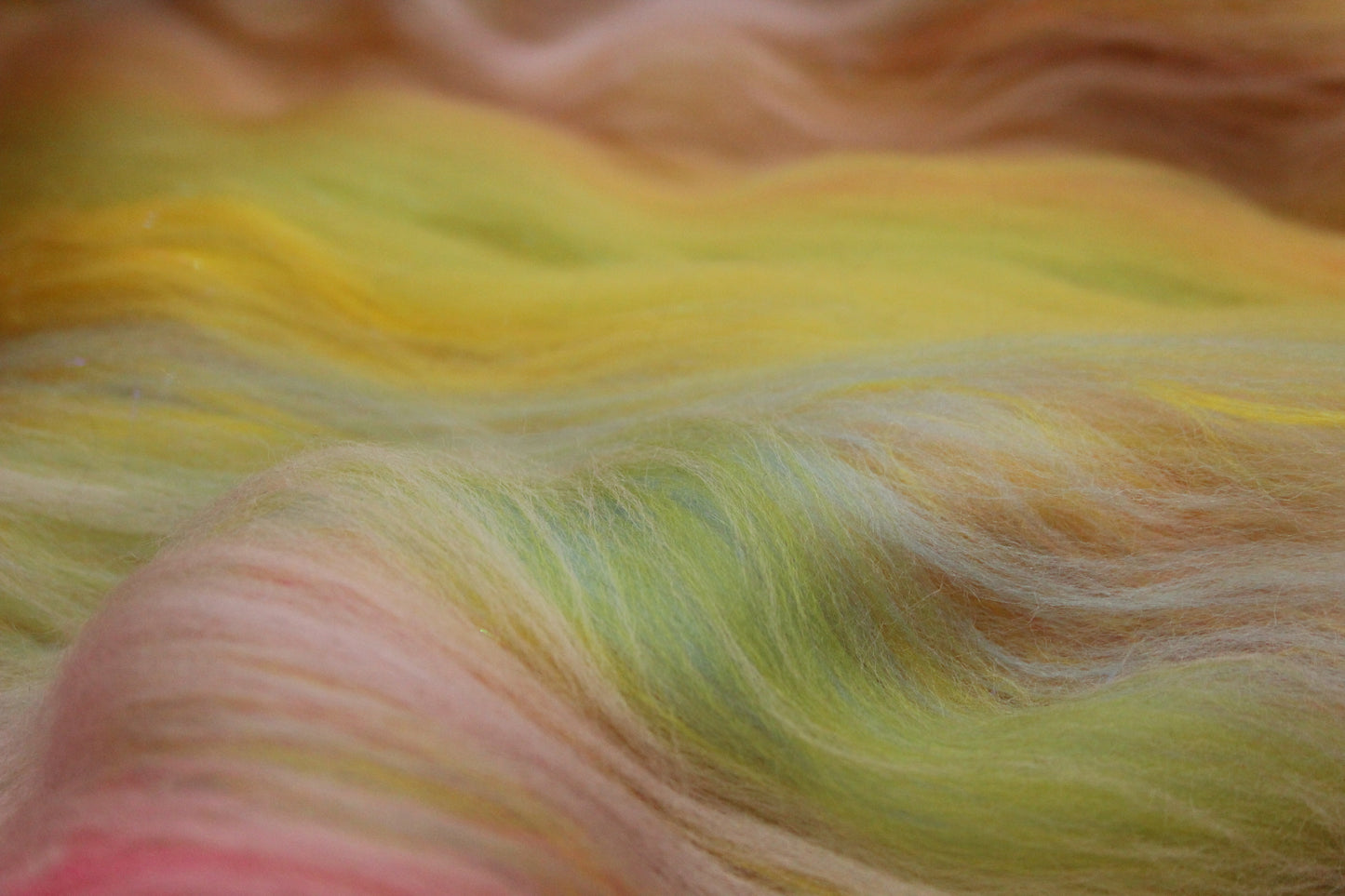 Merino Art Batt  - Blue Pink Green Yellow - 90 grams 3.1 oz - Wool for felting, spinning and weaving