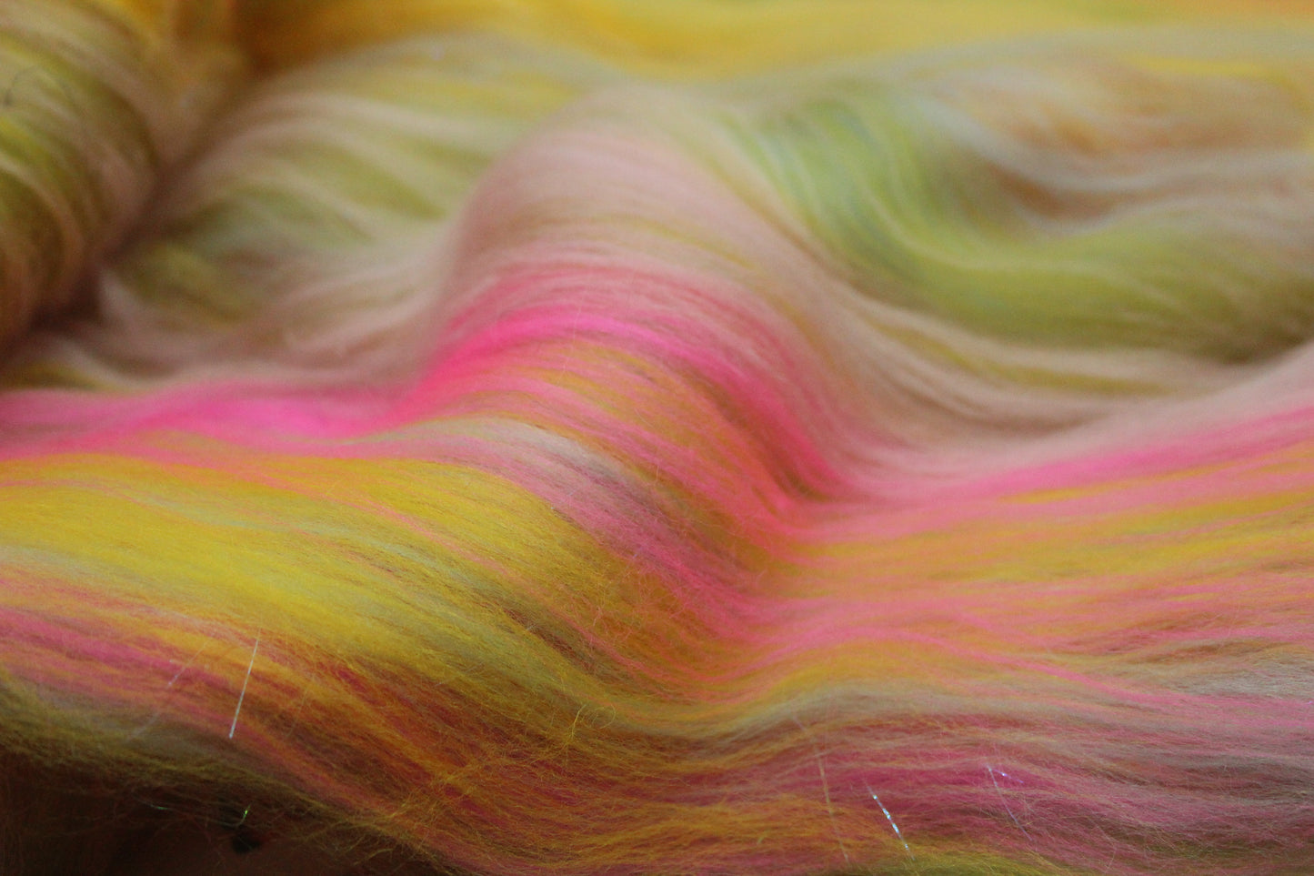 Merino Art Batt  - Blue Pink Green Yellow - 90 grams 3.1 oz - Wool for felting, spinning and weaving