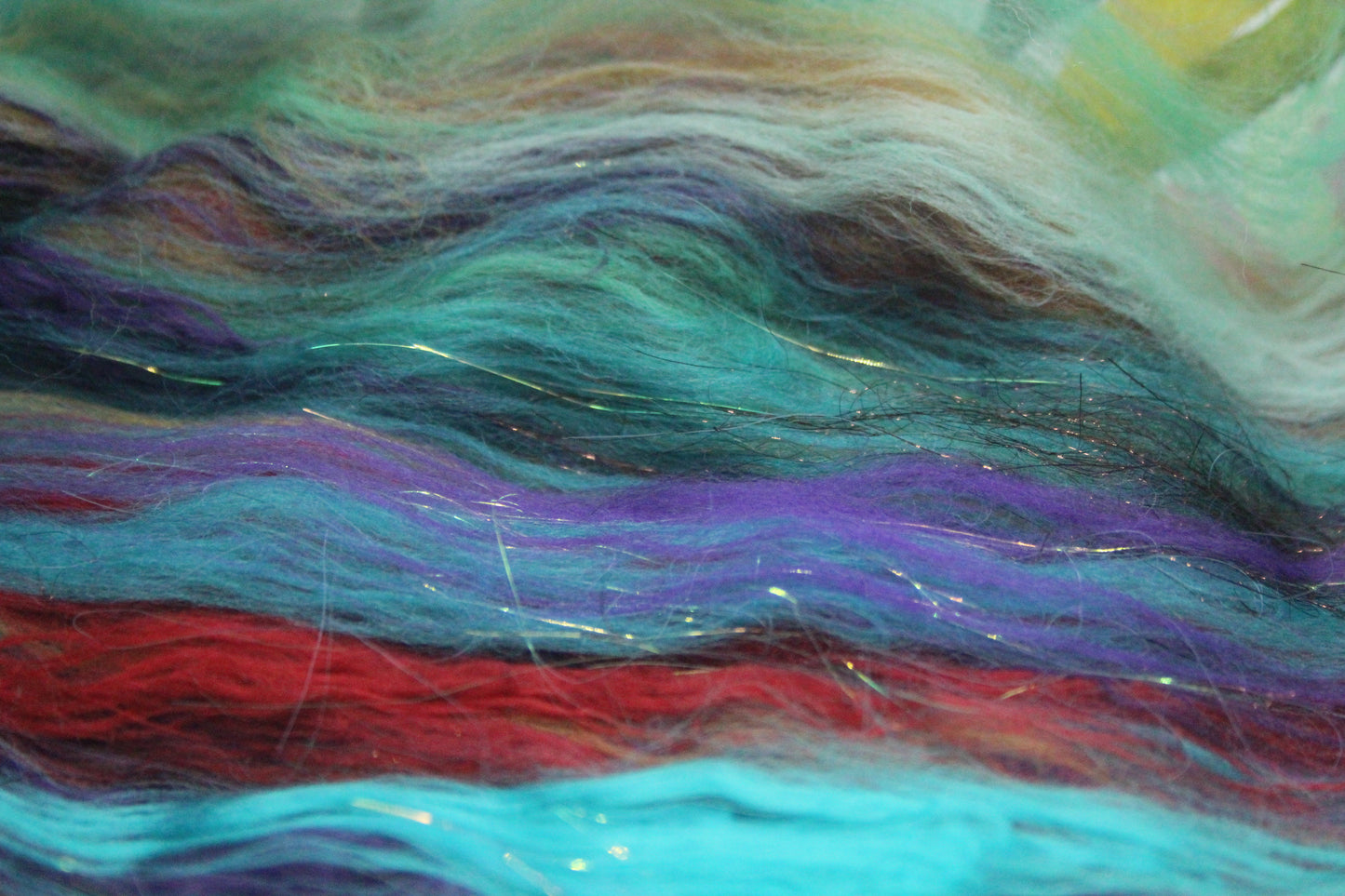 Merino Art Batt  - Green Red Purple Blue - 87 grams 3 oz - Wool for felting, spinning and weaving