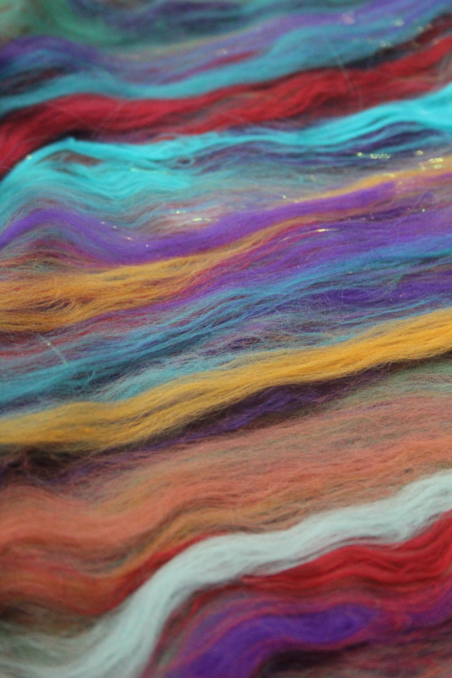 Merino Art Batt  - Green Red Purple Blue - 87 grams 3 oz - Wool for felting, spinning and weaving