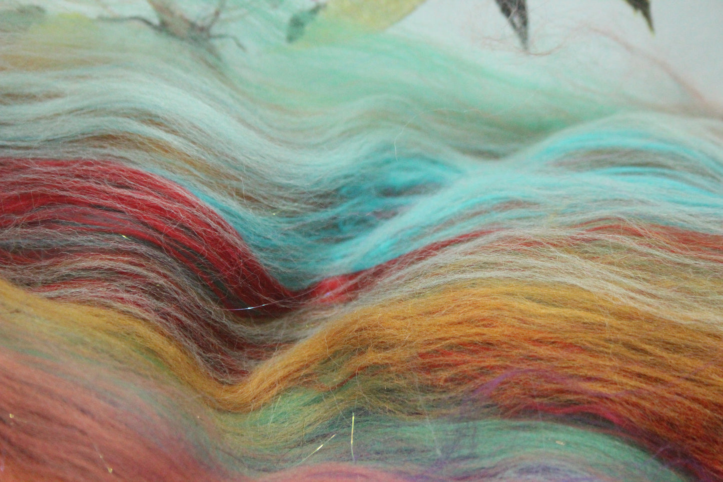 Merino Art Batt  - Green Red Purple Blue - 87 grams 3 oz - Wool for felting, spinning and weaving