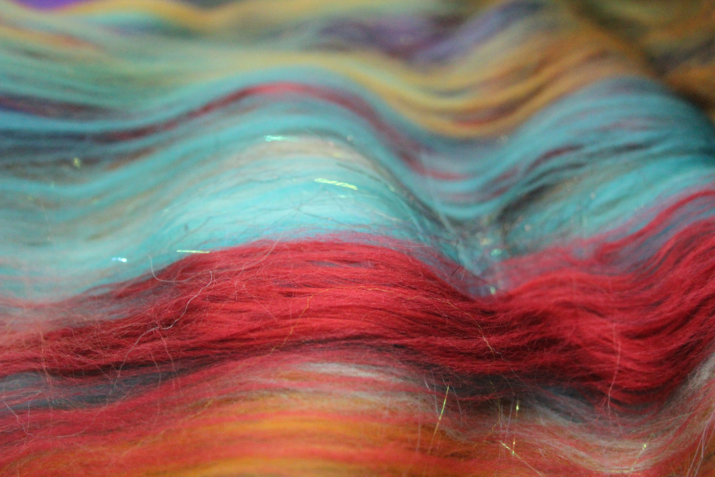 Merino Art Batt  - Green Red Purple Blue - 87 grams 3 oz - Wool for felting, spinning and weaving