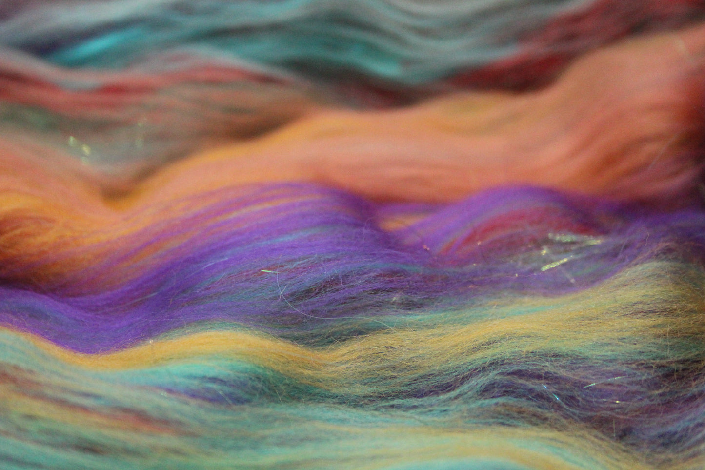 Merino Art Batt  - Green Red Purple Blue - 87 grams 3 oz - Wool for felting, spinning and weaving