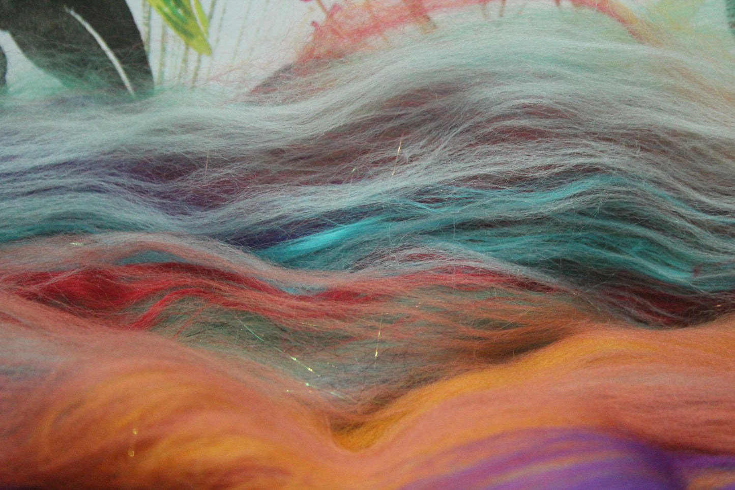 Merino Art Batt  - Green Red Purple Blue - 87 grams 3 oz - Wool for felting, spinning and weaving