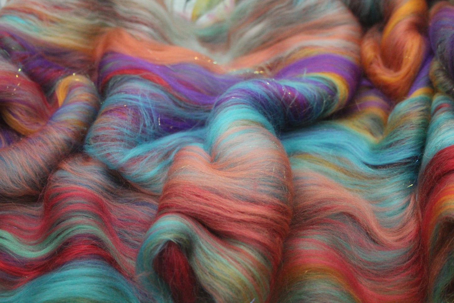 Merino Art Batt  - Green Red Purple Blue - 87 grams 3 oz - Wool for felting, spinning and weaving