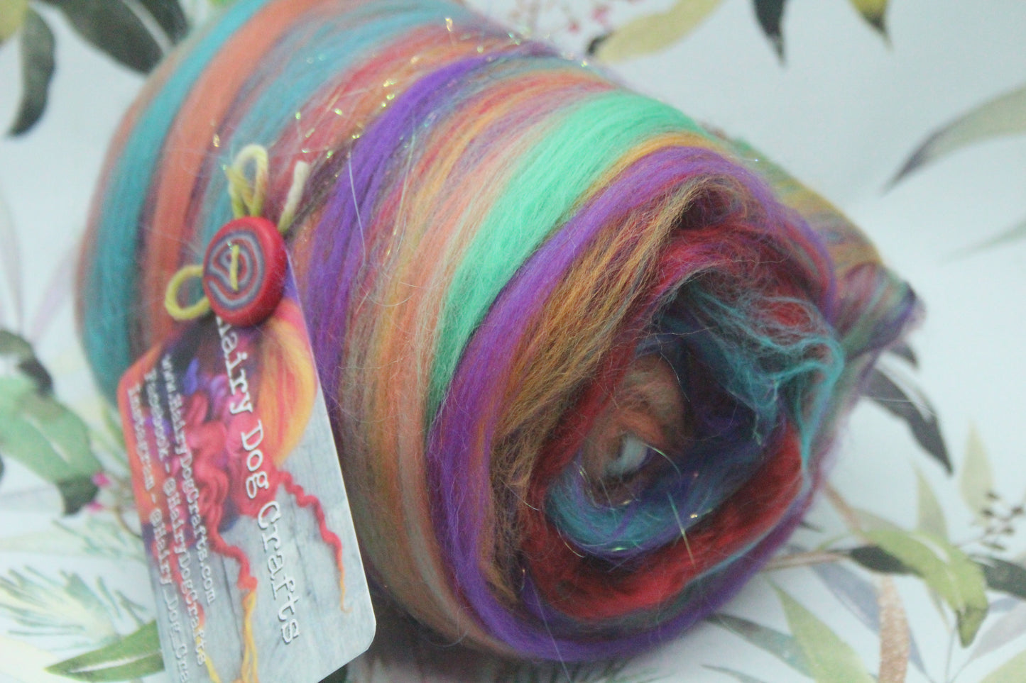 Merino Art Batt  - Green Red Purple Blue - 87 grams 3 oz - Wool for felting, spinning and weaving