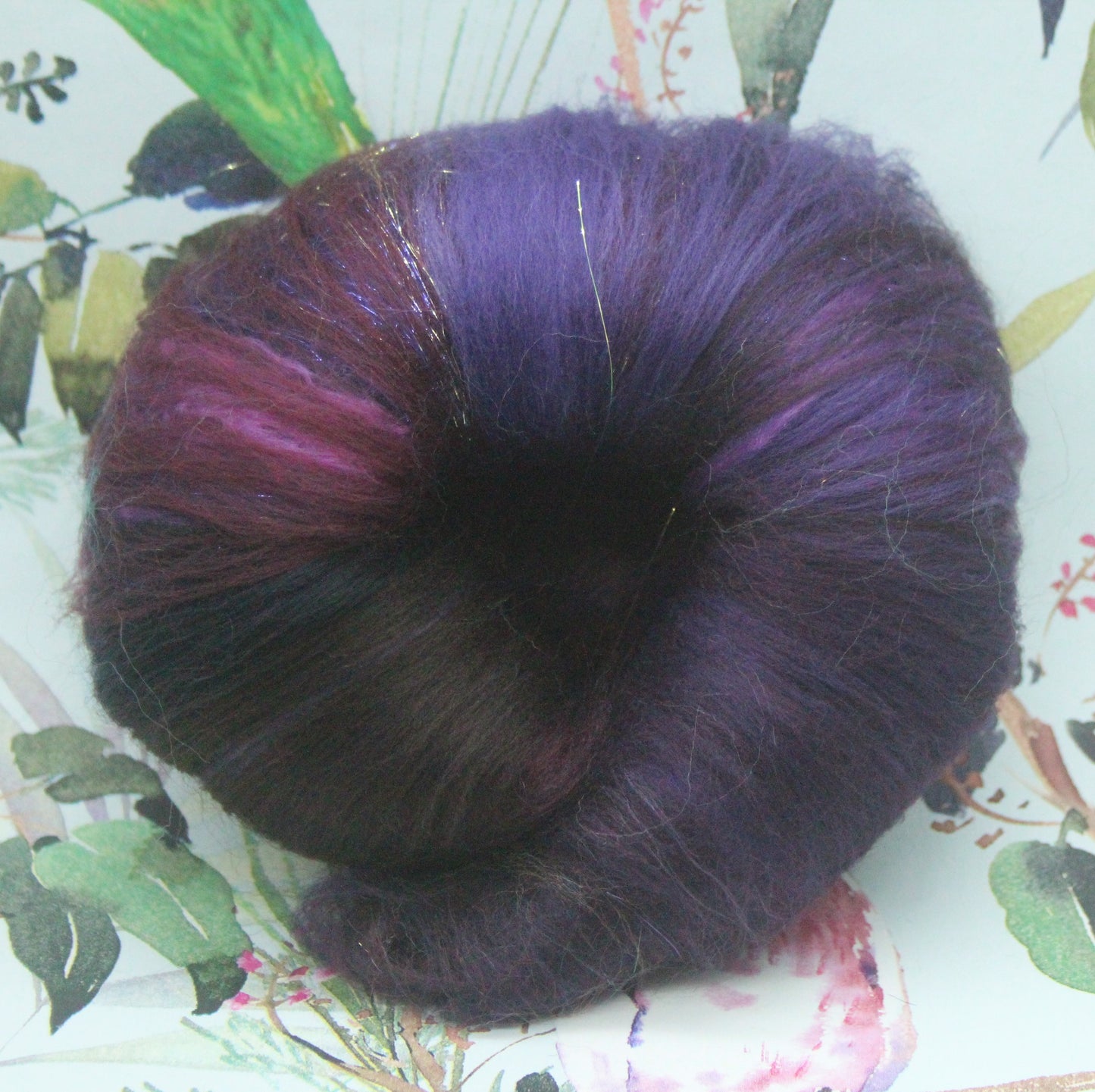 Merino Art Batt  - Purple Brown Burgundy - 62 grams 2.1 oz - Wool for felting, spinning and weaving