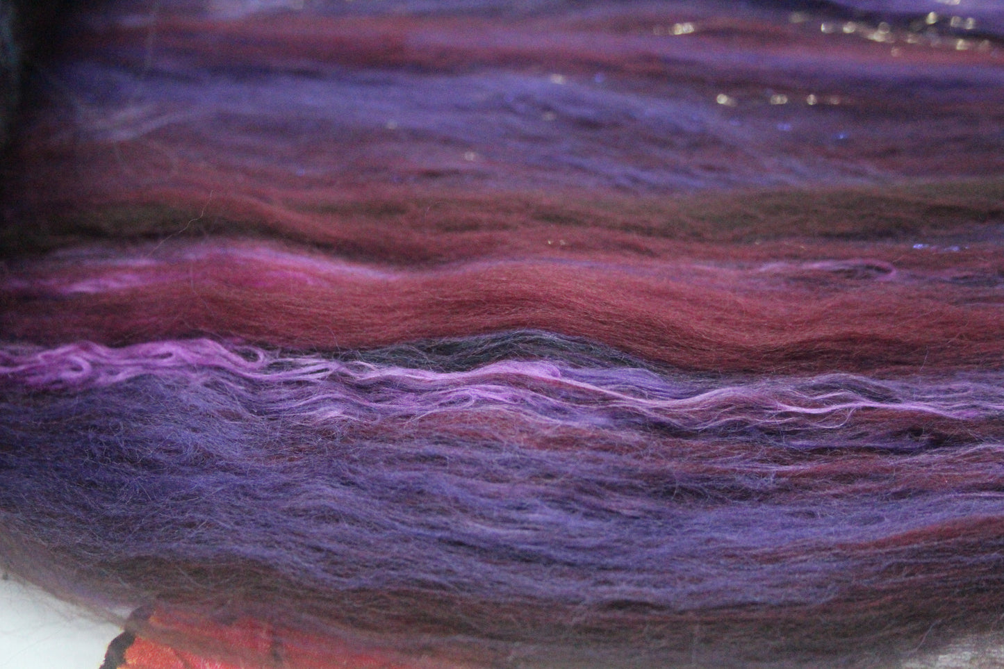 Merino Art Batt  - Purple Brown Burgundy - 62 grams 2.1 oz - Wool for felting, spinning and weaving