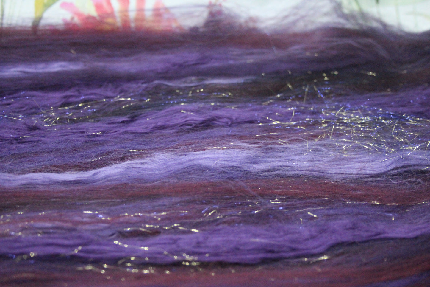 Merino Art Batt  - Purple Brown Burgundy - 62 grams 2.1 oz - Wool for felting, spinning and weaving