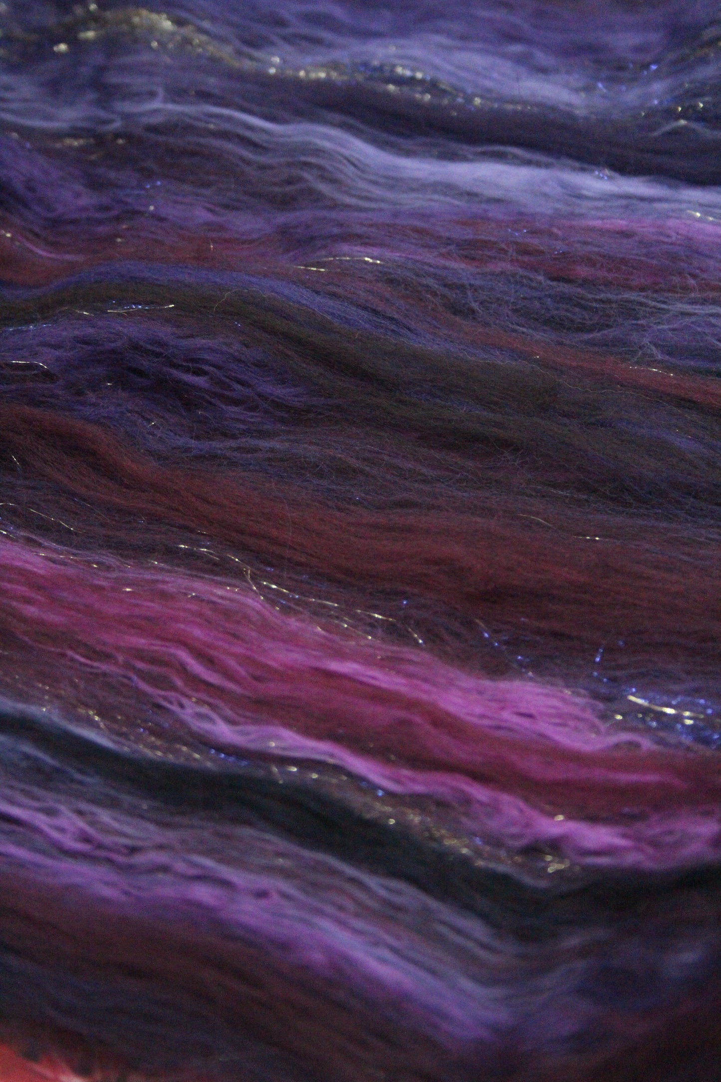 Merino Art Batt  - Purple Brown Burgundy - 62 grams 2.1 oz - Wool for felting, spinning and weaving