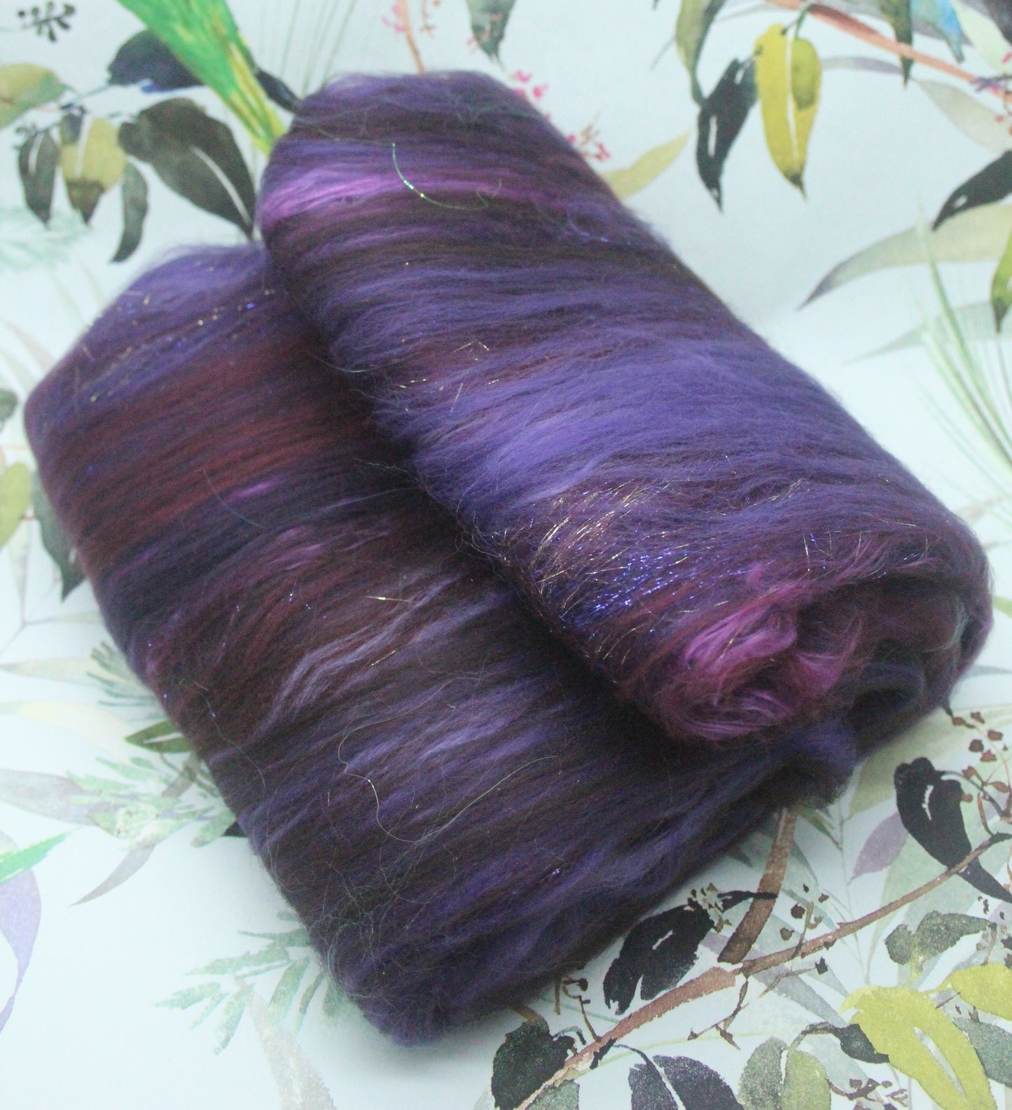 Merino Art Batt  - Purple Brown Burgundy - 62 grams 2.1 oz - Wool for felting, spinning and weaving