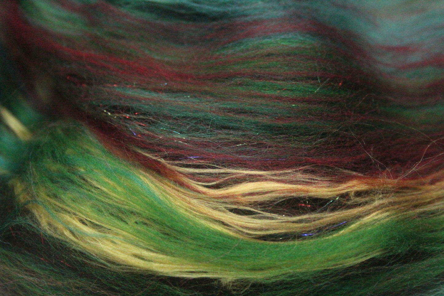 Merino Art Batt  - Red Green Brown - 67 grams 2.3 oz - Wool for felting, spinning and weaving
