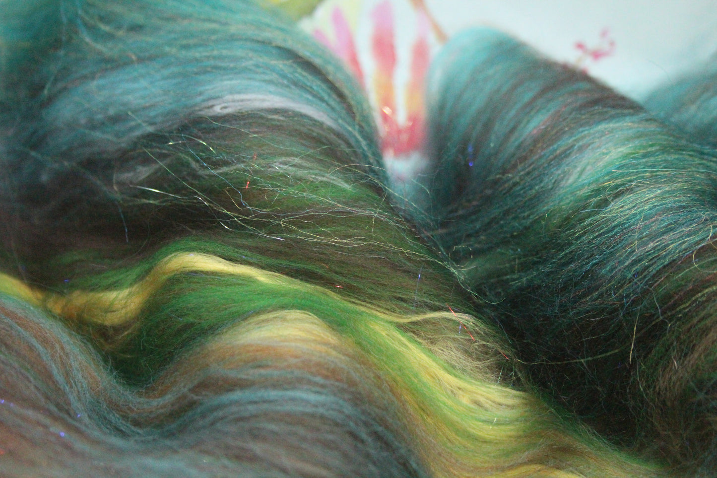 Merino Art Batt  - Red Green Brown - 67 grams 2.3 oz - Wool for felting, spinning and weaving